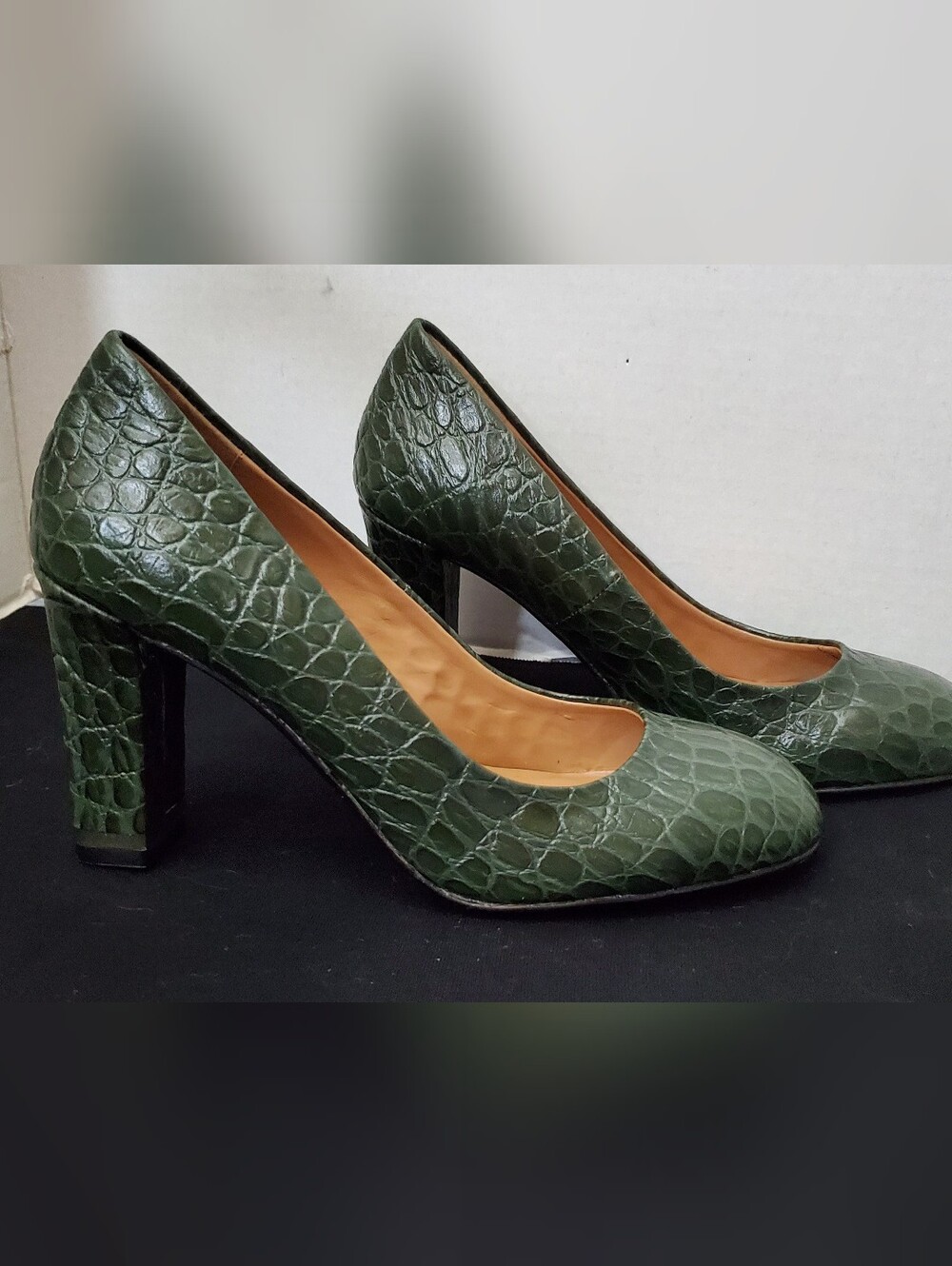 Talbots Green Leather Reptile Pattern Heels**Sz 7M** Preowned